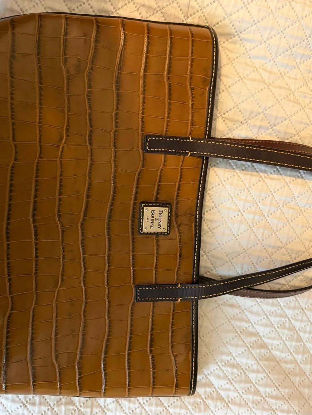 Dooney & Bourke Cognac Croc-Embossed Tote with Dark Brown Trim